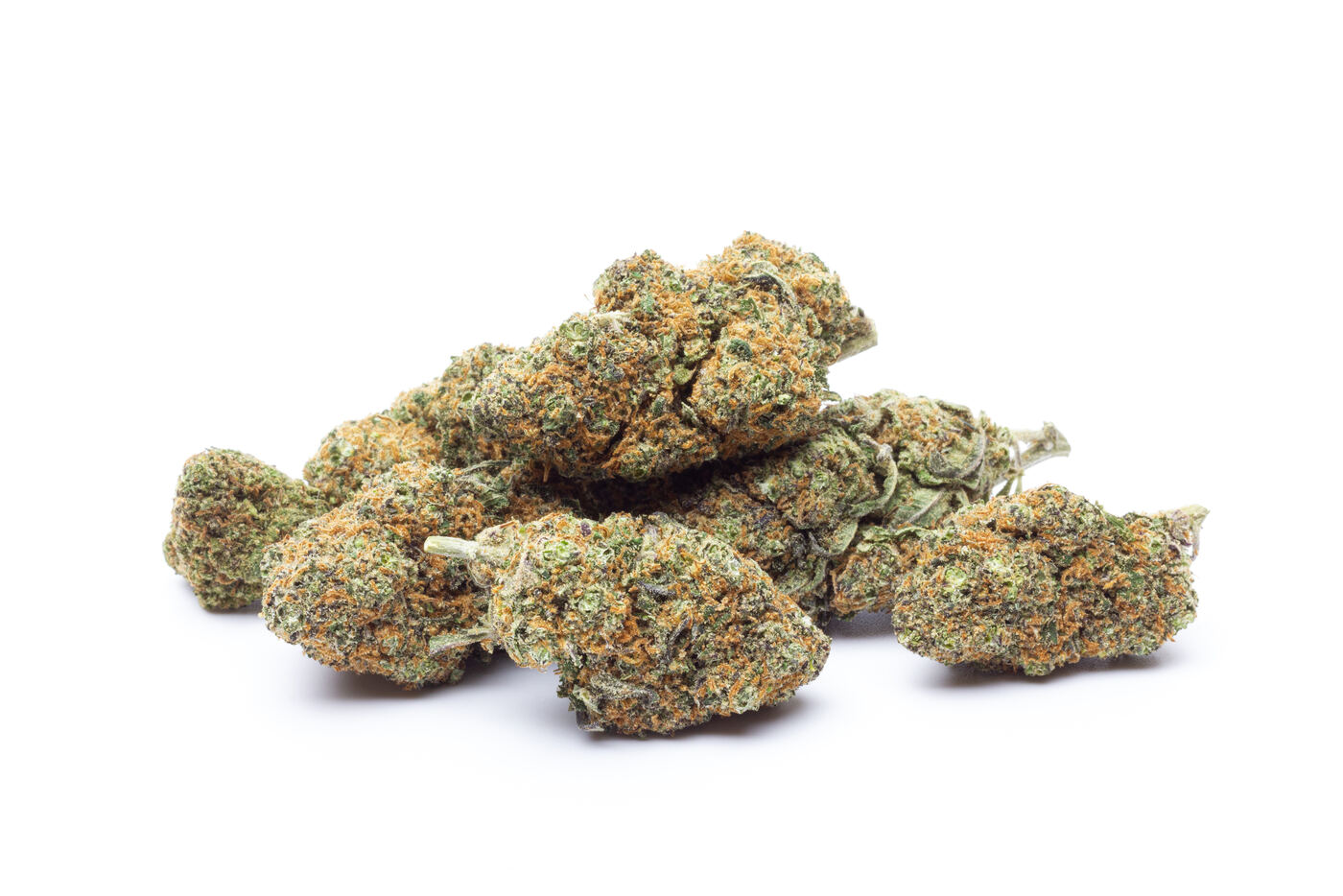 Dense indica cannabis buds with deep orange pistils
